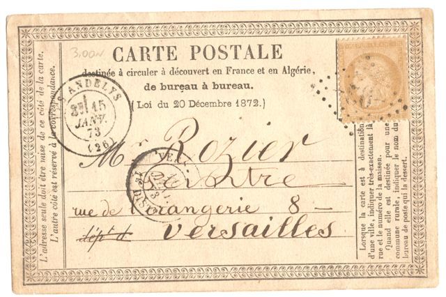 Carte postale precurseur du 15 janvier 1873.