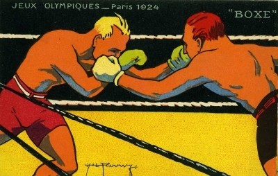 Carte postale sur la boxe aux jeux olympiques de 1924.