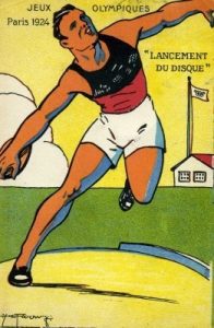 Carte postale sur le lancer de disque aux jeux olympiques de 1924.