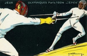 Carte postale sur l'épée aux jeux olympiques de 1924.