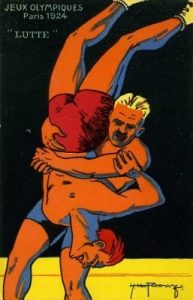 Carte postale sur la lutte aux jeux olympiques de 1924.