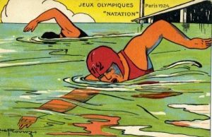 Carte postale sur la natation aux jeux olympiques de 1924.