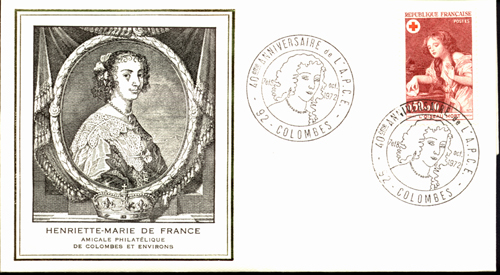 Enveloppe Oblitération temporaire 40eme Anniversaire de L'amicale Philatélique de Colombes. Henriette-marie de france.