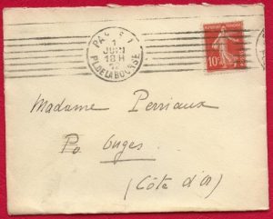 Obliteration Krag sur lettre 1912 Parsi place de la bourse.