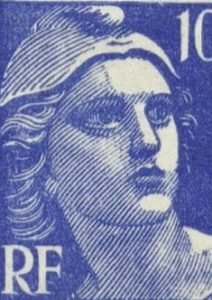 Agrandissement du timbre de la Marianne de Gandon.