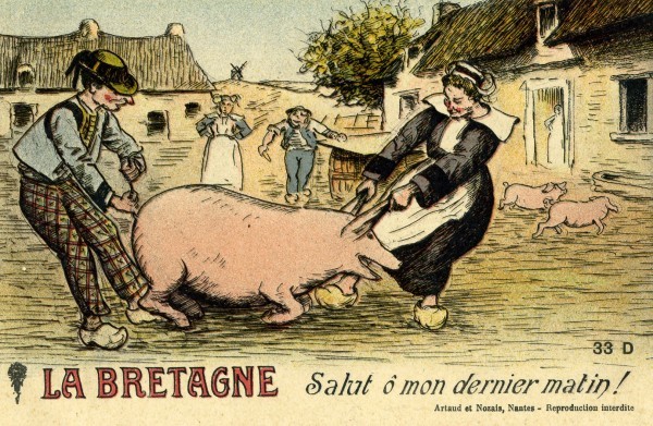 Carte humour Breton 2: Cochon Salut ô mon dernier matin!.