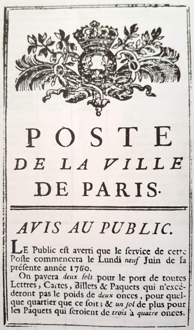 Avis public avisant le Public de l'ouverture de la Petite Poste de Paris.