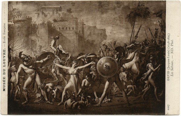 Carte postale: Les Sabines arrêtant le combat entre les Romains et les Sabins de David.