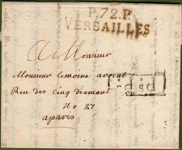 Lettre expédié en Port Payé de Versailles pour Paris ( P72P Versailles )