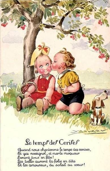 Carte postale enfants - Chanson le temps des cerises.