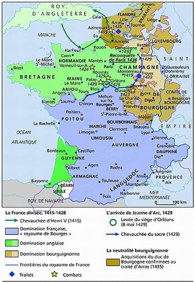 Carte histoire de France 1415-1436.