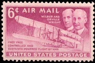 Timbre biplan Flyer et les frères Wright.
