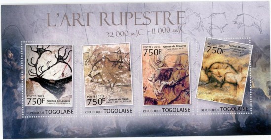 Les grottes en timbres dont la grotte chauvet - 3eme timbre à partir de la droite.