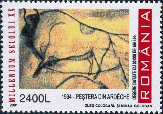 Rhinocéros de la grotte Chauvet - Timbre Roumanie 2001.