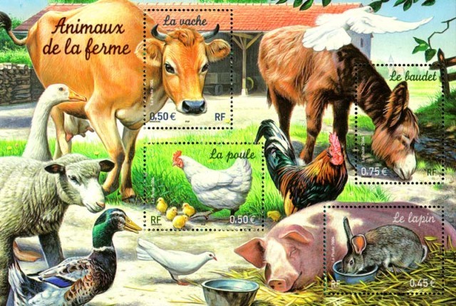 Bloc de timbre les animaux de la ferme.