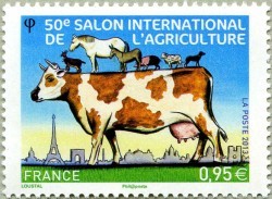 Timbre 50eme salon national de l'agriculture - Vache.