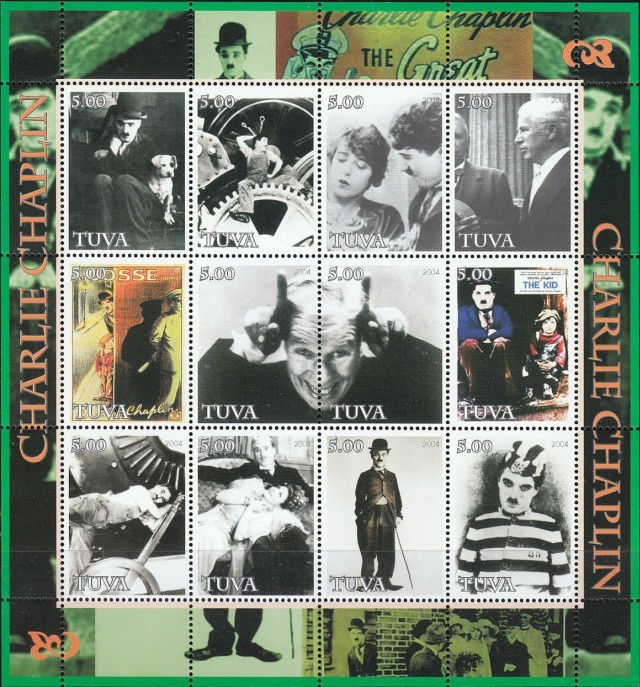 Bloc de timbres avec différents fims de Charlie Chaplin.