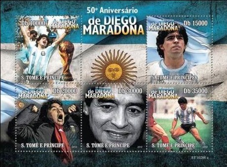Timbres 50eme Anniversaire de Diego Maradona.