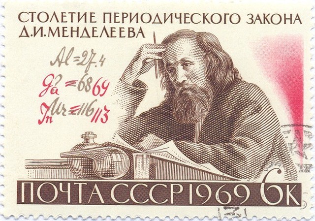 Timbre - Centenaire de la classification périodique des éléments chimiques par Mendeleïev.