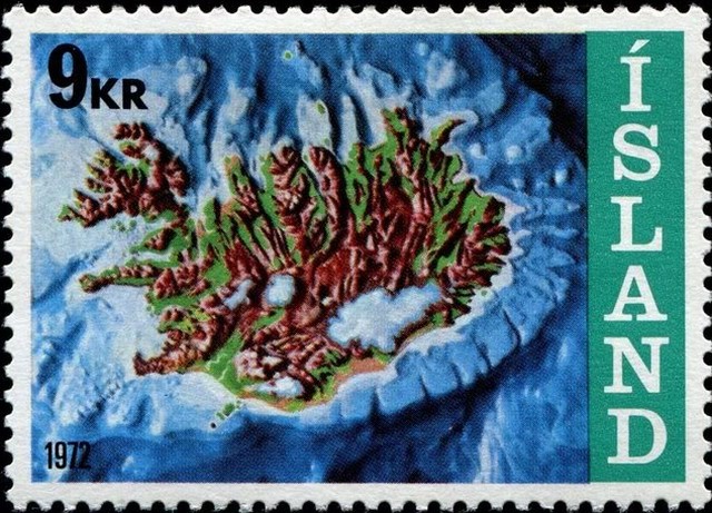 Timbre - Carte en relief de l'Islande.