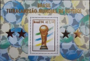 Timbre - Brasil Tetracampeao - La coupe du monde 1994.