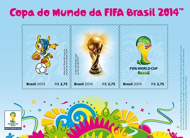 Timbres - Coupe du monde Brésil 2014 - La coupe et la mascotte.