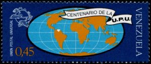 Timbre Venezuela émis pour le centenaire de l'union postale Universelle.