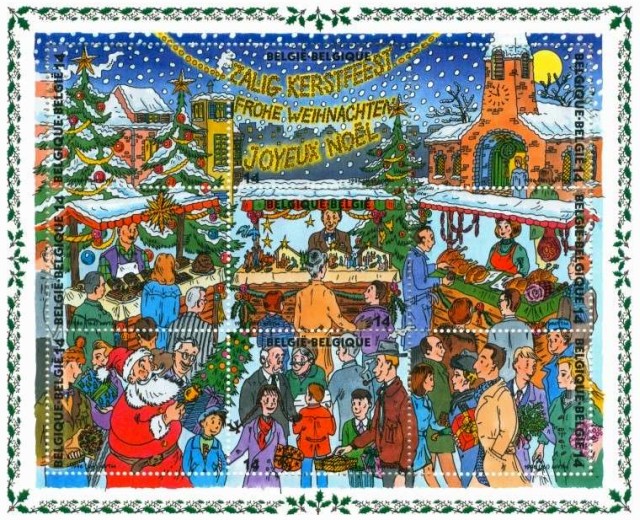 Timbres - Un marché de Noël bien animé.
