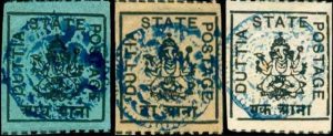 Le Dieu éléphant Ganesh sur timbres de l'état pricier de Datia (Inde).