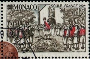 Timbre - Un matche de Soule en France au XIXeme siecle.