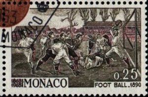 Timbre- Un match de football en Angleterre d’apres une peinture de 1890 par Owerend.