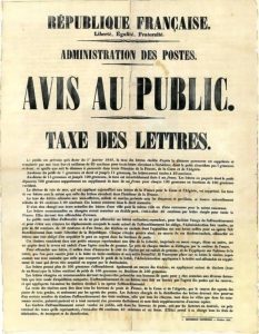 Avis au public d'Octobre 1848 concernant la future réforme postale du 1er janvier 1949.