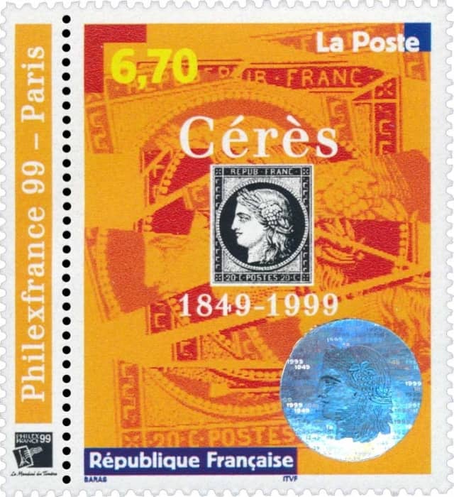 Timbre - Cérès du 150ème anniversaire du premier timbre-poste français.