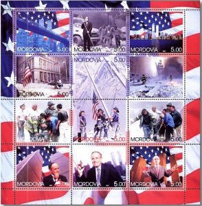 Bloc de timbres -Les secours des attentats du 911 a New-York.