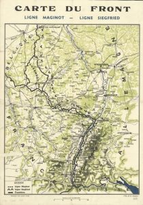 Carte du front en 1940 - La ligne Maginot et la Ligne Siegfried.
