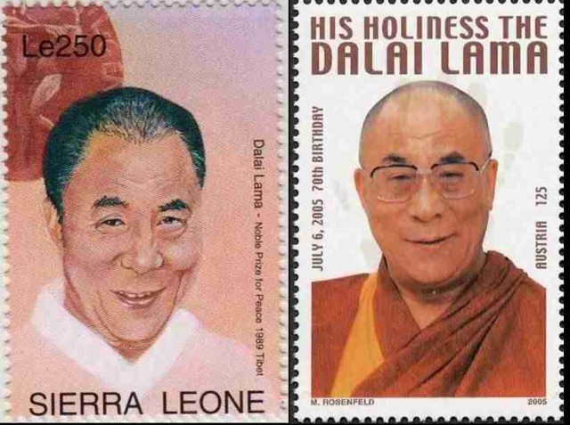 Timbres - Sa Sainteté le Dalaï lama prix Nobel de la paix 1989.