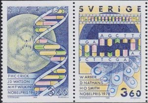 Timbre - Les prix Nobel de médecine en 1962 et 1978.