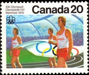 Timbre - Les athlètes portent le drapeau Olympique.