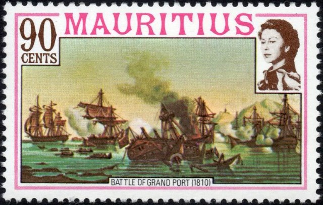 Timbre - La bataille Navale de Grand port en 1810.