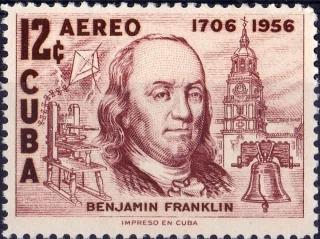 Timbre - Benjamin Franklin 1706-1790 fut inventeur, homme d'État, philosophe et un savant.
