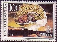 Timbre Europa 1986 sur le cerveau.