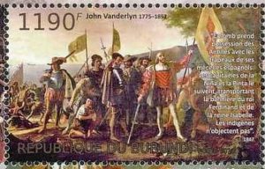 Timbre - Arrivée de Christophe Colomb sur une île des Bahamas.