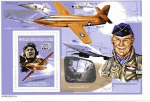 Bloc de timbre - L'aviateur Américain chuck Yeager et le Bell X-1.