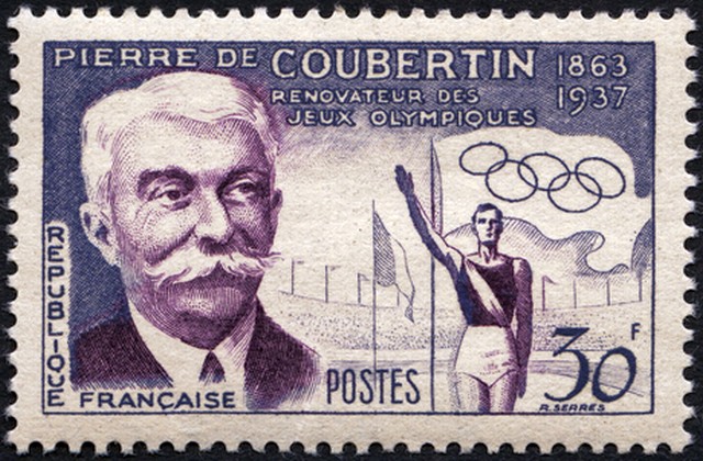 Timbre - Pierre de Coubertin rénovateur des jeux Olympiques.
