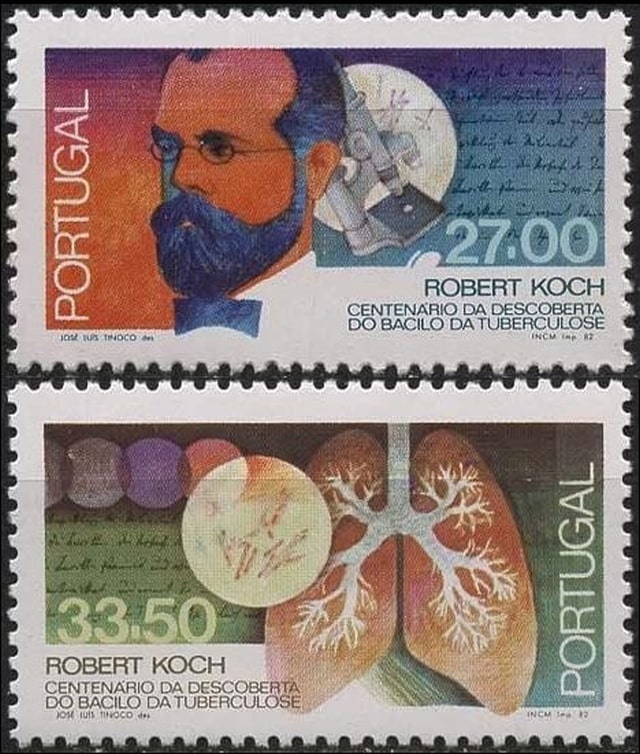 Timbres - Découverte de la bactérie responsable de la tuberculose par Robert Koch.