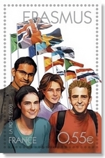Le programme Erasmus sur un timbre français.