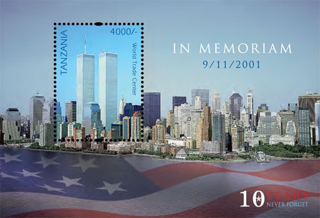 Bloc de timbre- In memoriam 9/11/2001.