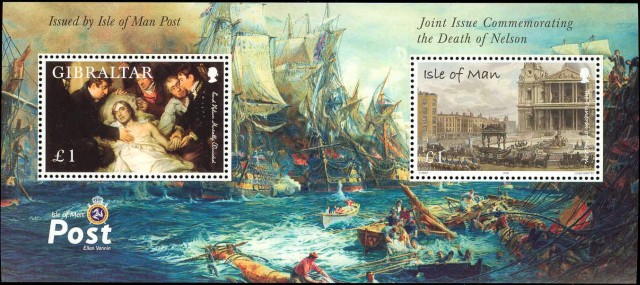 Bloc de timbres - la mort de l'amiral Nelson à Trafalgar.