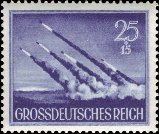 Timbre du IIIème Reich émis à la gloire des fusées militaires allemandes.