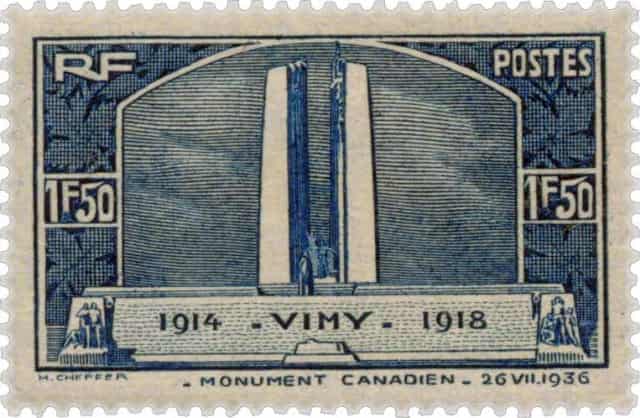 Timbre de 1936 - Vimy Monument canadien 1F50.